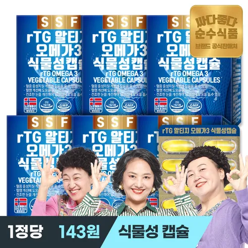 순수식품 rTG 알티지 오메가3 비타민D, 60정, 6개